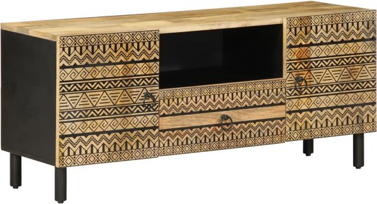 vidaXL - Meuble TV - 105x33,5x46 - cm - solide - brut - bois de manguier - noir