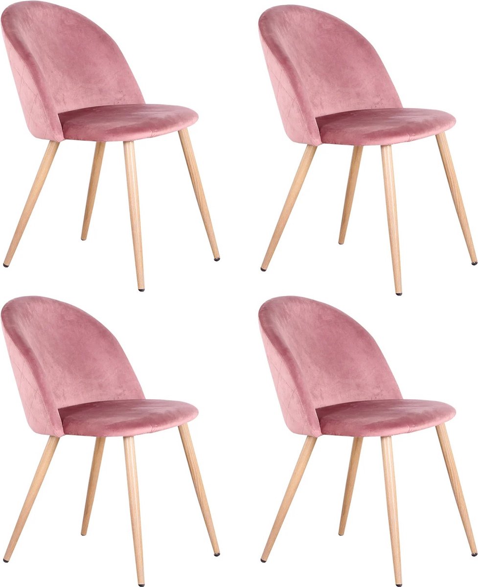 Roxana® Stoelen - Eetkamerstoelen - Set Van 4 - Roze - Fluweel - Eetkamer - Modern - 80x43x48 Cm