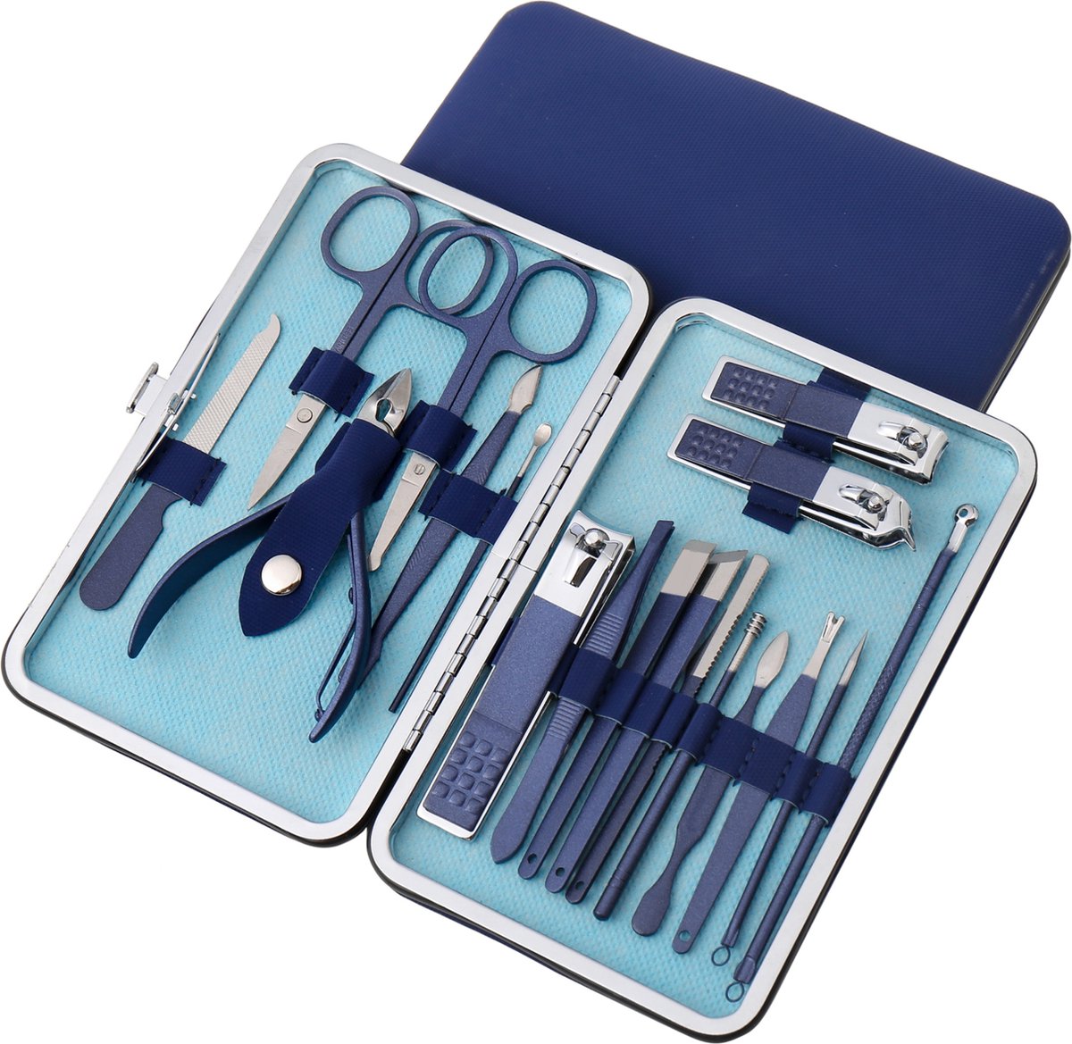 Goedkoopste 18-Delige Manicure Set en Pedicuresets - Professioneel met Reisset - Met o.a. Nagelknipper, Nagelschaar , Nagelvijl - Pedicure Sets - Donker Blauw