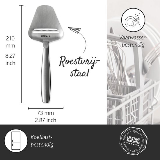Boska Kaasschaaf Copenhagen - Kaasschaaf harde kaas - Kaasschaaf voor oude kaas - Vaatwasserbestendig - Multifunctionele kaasschaaf - RVS - 220 x 74 x 20 mm - Keukengerei - Keuken accessoires - Levenslange garantie