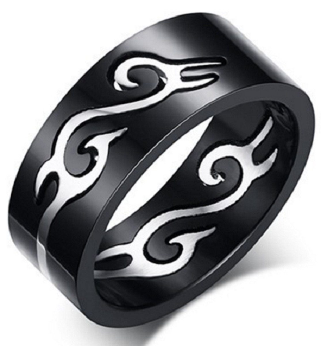 Jonline Schitterende Zwart Zilver Kleur Dragon Ring 7 mm. |Herenring | Damesring| 20.75 mm. maat 65