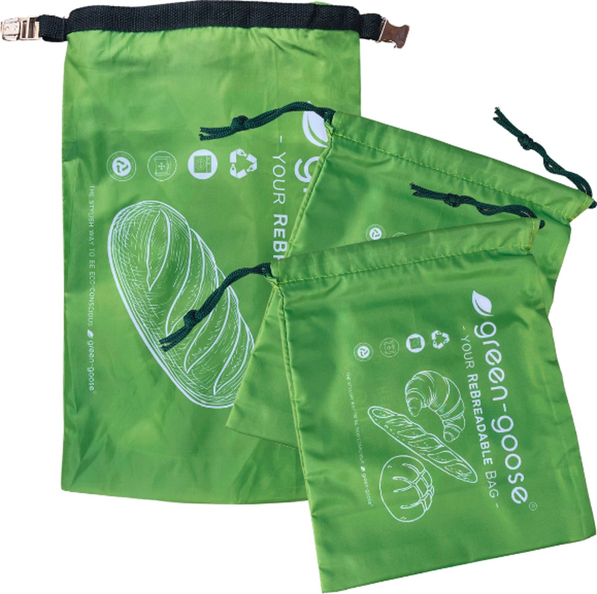 green-goose® Herbruikbare Broodjeszak Set - Voor broodjes, geen hele broden - 40x25cm - 25x20cm - Gemaakt van 100% Gerecyclde PET Flessen - Broodzakken voor (Zelfgemaakt) Brood, Stokbrood, Broodjes - Diepvriesbestendig - Wasmachine Wasbaar