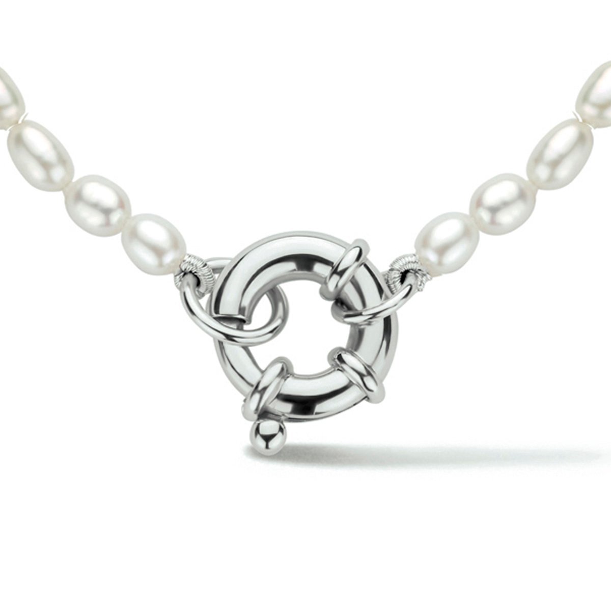 collier parel 3,8 mm 41 cm met groot veerslot zilver gerhodineerd
