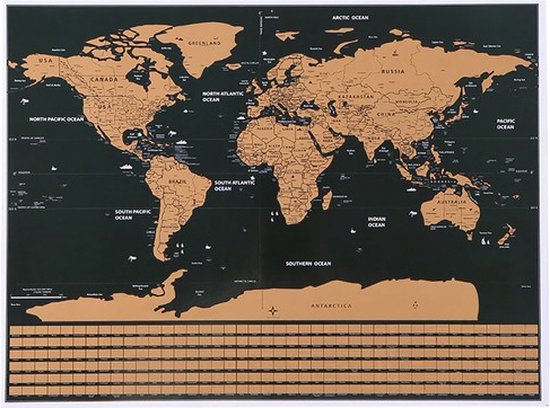 Home & Comfort wereldkaart - scratch map - kraskaart - krasmap - zwart/goud - met koker - 82,5 x 59,5 cm