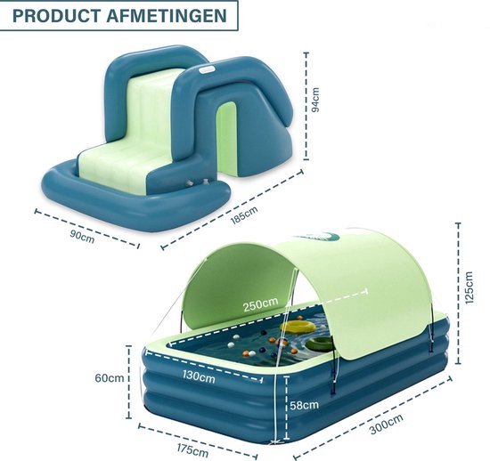 LotaHome - Opblaasbaar Zwembad - Zwembad met Glijbaan en Zonnescherm - Draadloze Pomp - Kinderzwembad LotaHome - Speelzwembad - Maximaal 8 Personen - Inclusief Diverse Accessoires - 300cm