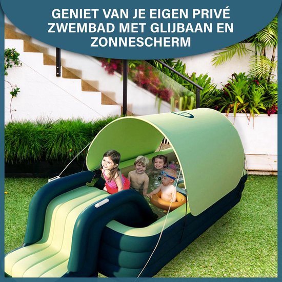LotaHome - Opblaasbaar Zwembad - Zwembad met Glijbaan en Zonnescherm - Draadloze Pomp - Kinderzwembad LotaHome - Speelzwembad - Maximaal 8 Personen - Inclusief Diverse Accessoires - 300cm