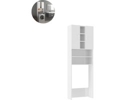 Wasmachine ombouw - Kast - Opbouwmeubel - Verhoger - Wasmachine meubel - Opbergkast - Hout - 64x25,5x190 cm - Hoogglans Wit
