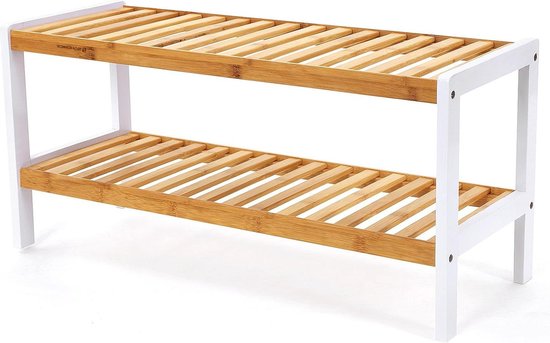 Relaxdays Schoenenrek Wit - Schoenenkast Open - Schoenen Opbergrek Bamboe En Mdf 3