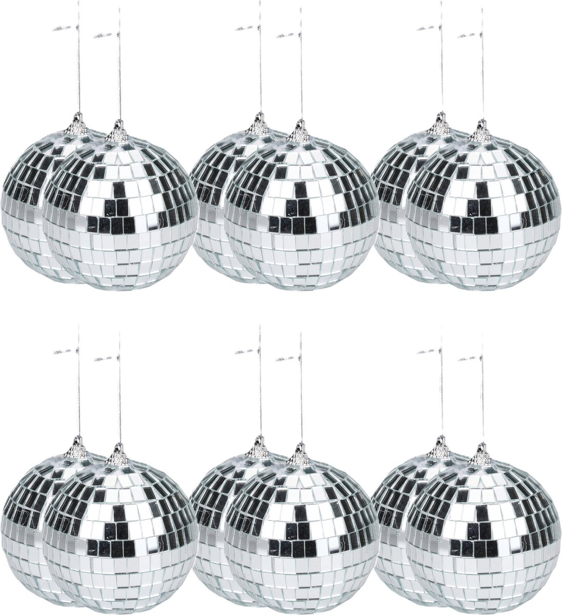 Articasa Disco kerstballen - 12x st - zilver - D6 cm - kunststof - discobol - spiegelbol - discobal
