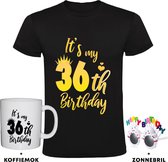 36 jaar Heren T-shirt + Koffiemok + Happy birthday bril - verjaardag - cadeau - feest