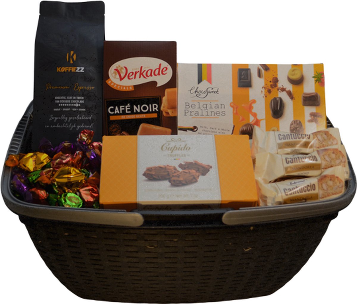 Koffiezz Altijd goed cadeau mand met koffie en lekkernijen. Voor een bijzonder koffiemoment