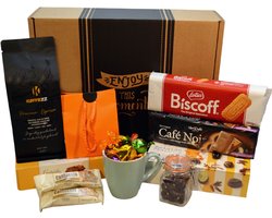 koffiezz Giftbox koffie Fraai geschenkbox boordevol koekjes, chocolade en snoepjes koffiezz Giftbox koffie Fraai geschenkbox boordevol koekjes, chocolade en snoepjes