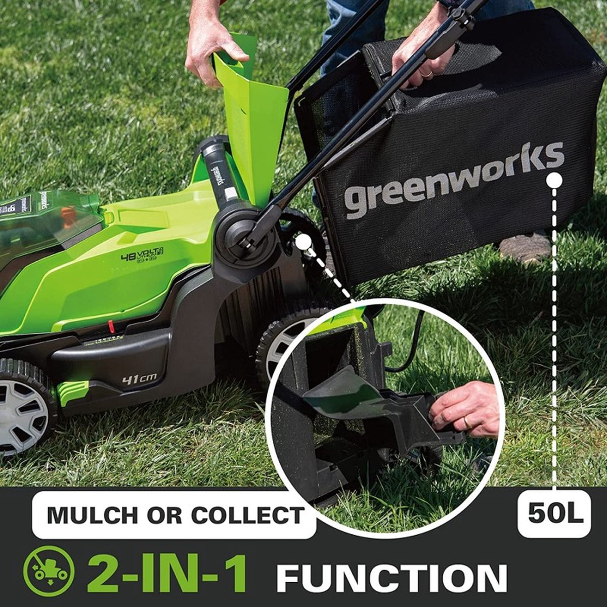 Greenworks G24X2LM41 48V (2x24V) Tondeuse sans fil - avec 2x batteries 2 Ah et chargeur