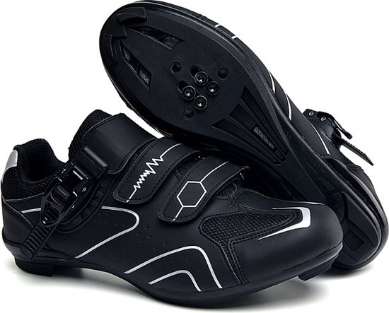 Foto: Rambux fietsschoenen mtb schoenen heren dames zwart zilver spd sl spd sm zool race combi wielrenschoenen klikschoenen mountainbike racefiets maat 43