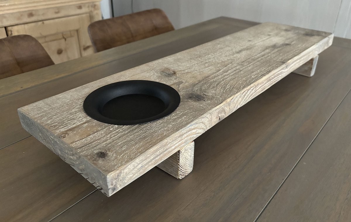 Vensterbank plank - Zwarte houder - Tafelplank - Gebruikt hout - 70x19,5x8 cm