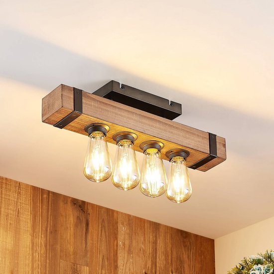 iDEGU Retro hanglamp, modern, halve cirkel, plafondlamp, E27, van hout, metaal, hanglamp, voor woonkamer, slaapkamer, eetkamer, keuken, diameter 25 cm, grijs