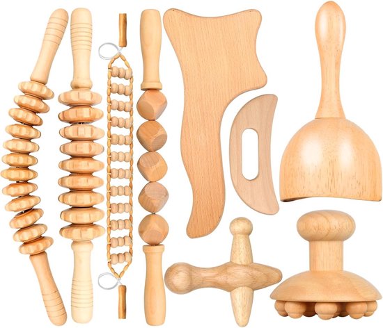 Foto: Anti cellulitis massagegereedschap set voor lichaamsvorming houttherapie kit lymfedrainage diepe massage ergonomisch design thuisgebruik ontspanningsmassage gezonde huid