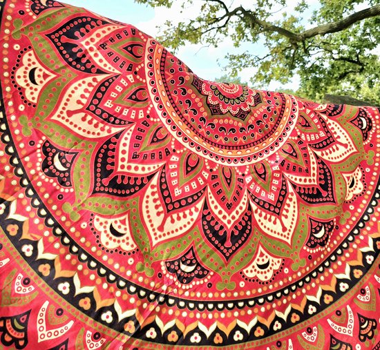 Ibiza strandlaken - XL strandlaken - rood/groen/oranje - Wandkleed - Yoga decoratie - Koel zomer laken - Katoen