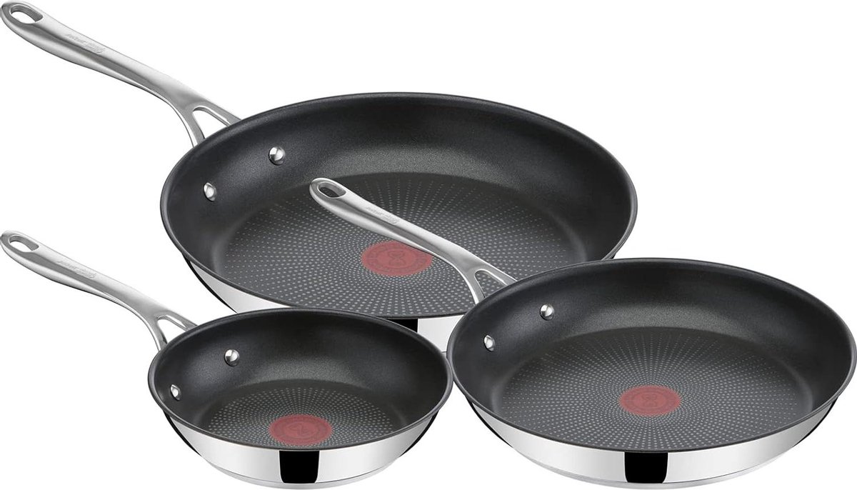 Pannenset Jamie Oliver Cook's Direct E304S344 koekenpannenset 20-24-28 cm Geschikt voor Inductie en Oven Stralend in elke keuken Veilige Duurzame Coating Roestvrijstaal Pannenset