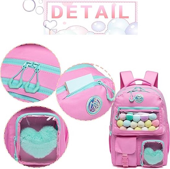 Hanxiaocao Schooltassen voor meisjes, grote inhoud, waterbestendig, laptopvak, basisschool, middelbare school, universiteit, 44x31x13cm