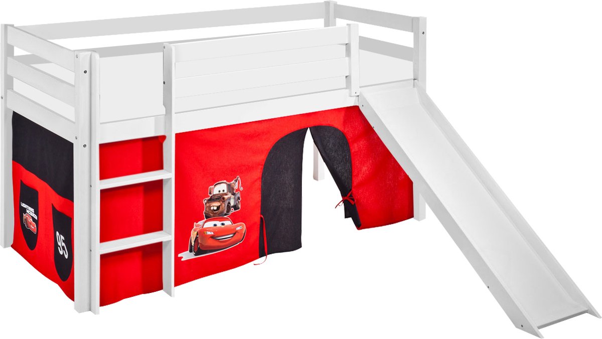 Maxbedden Halfhoogslaper JELLE Disney Cars met glijbaan Wit