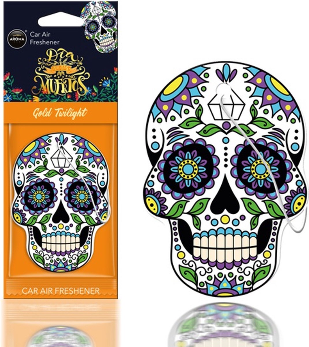 AROMA CAR AROMA Dia de los Muertos Auto Luchtverfrisser Stoere Schedel - Gold Tattoo