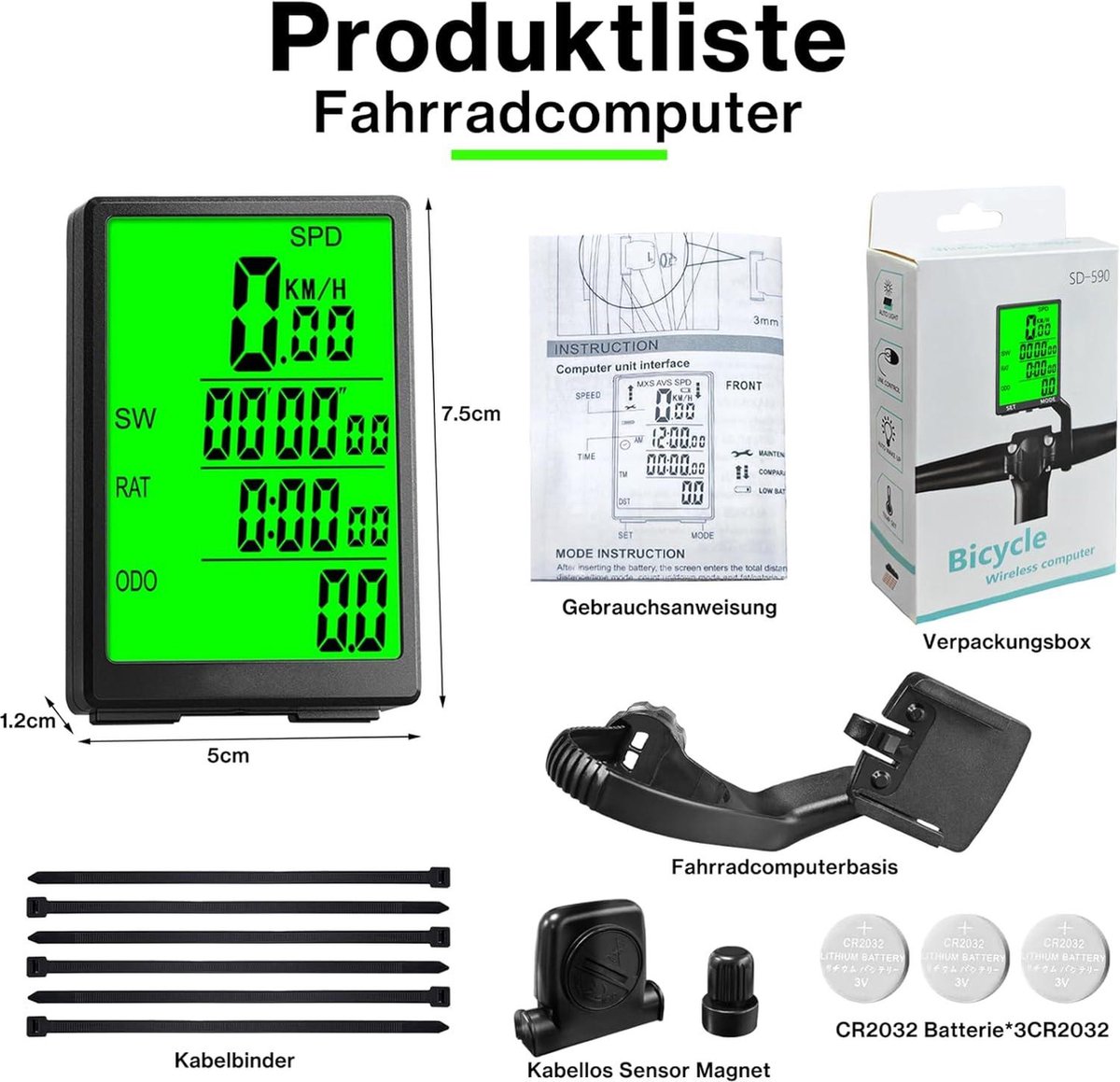 ICOCOPRO Fietscomputer Draadloze IP66 Waterdichte Fietssnelheidsmeter & Kilometerteller met 18 Functies Automatische Wake-up Fietscomputer - 2,36 In LCD Backlight Display voor Outdoor Rijden