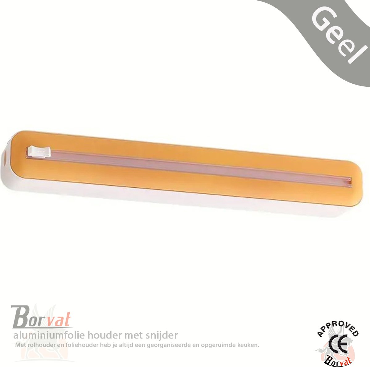 Borvat® - Handige Vershoudfolie - aluminiumfolie houder met snijder - Keuken tool - Kunststof - 37 x 7 cm - Geel- Wit