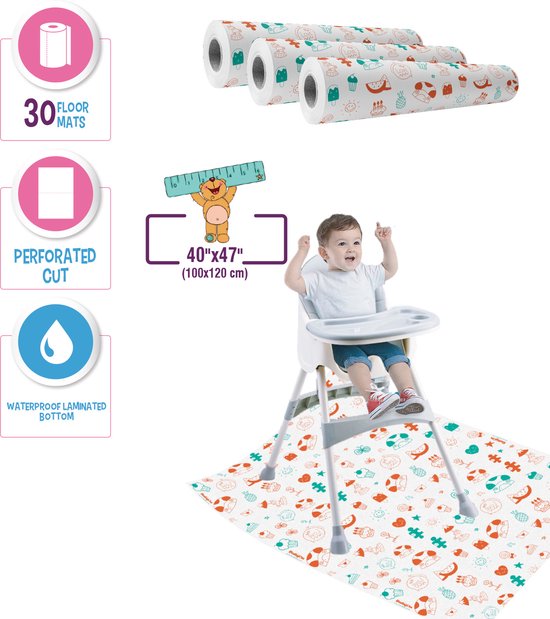 Tafelkleed voor kinderen op een Rol - waterdicht - waterproof - spatmat kleed Onder de Kinderstoel - 100x120 Wegwerp Vloermat Onder Kinderstoel - Baby - Maaltijd-Picknick-Knutselen - Kinderdagverblijf - School - tafelkleed - Liefde Motief - 30 stuks van Merkloos — afbeelding 4