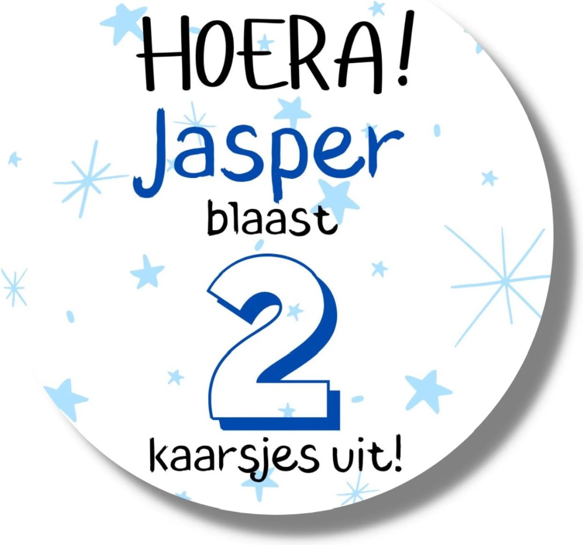 20 x Gepersonaliseerde Traktatie Stickers Verjaardag Blauw - Blaast Kaarsjes Uit - Naam en Leeftijd Kinderen - 4 cm