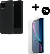 Mobiparts Silicone Cover hoesje geschikt voor Apple iPhone 11 met 2 Screenprotectors van Gehard Glas - Zwart