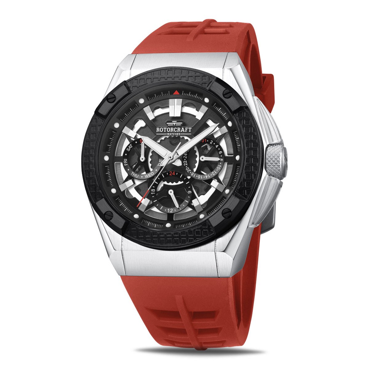 Rotorcraft Watches - Cosmos - RC5103 - herenhorloge - rood, zilver en zwart - 43 mm