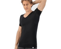 Anti Zweet Shirt - Fibershirts® - Ingenaaide Okselpads - Ondershirt - Zwart - V-hals - Heren - Maat M