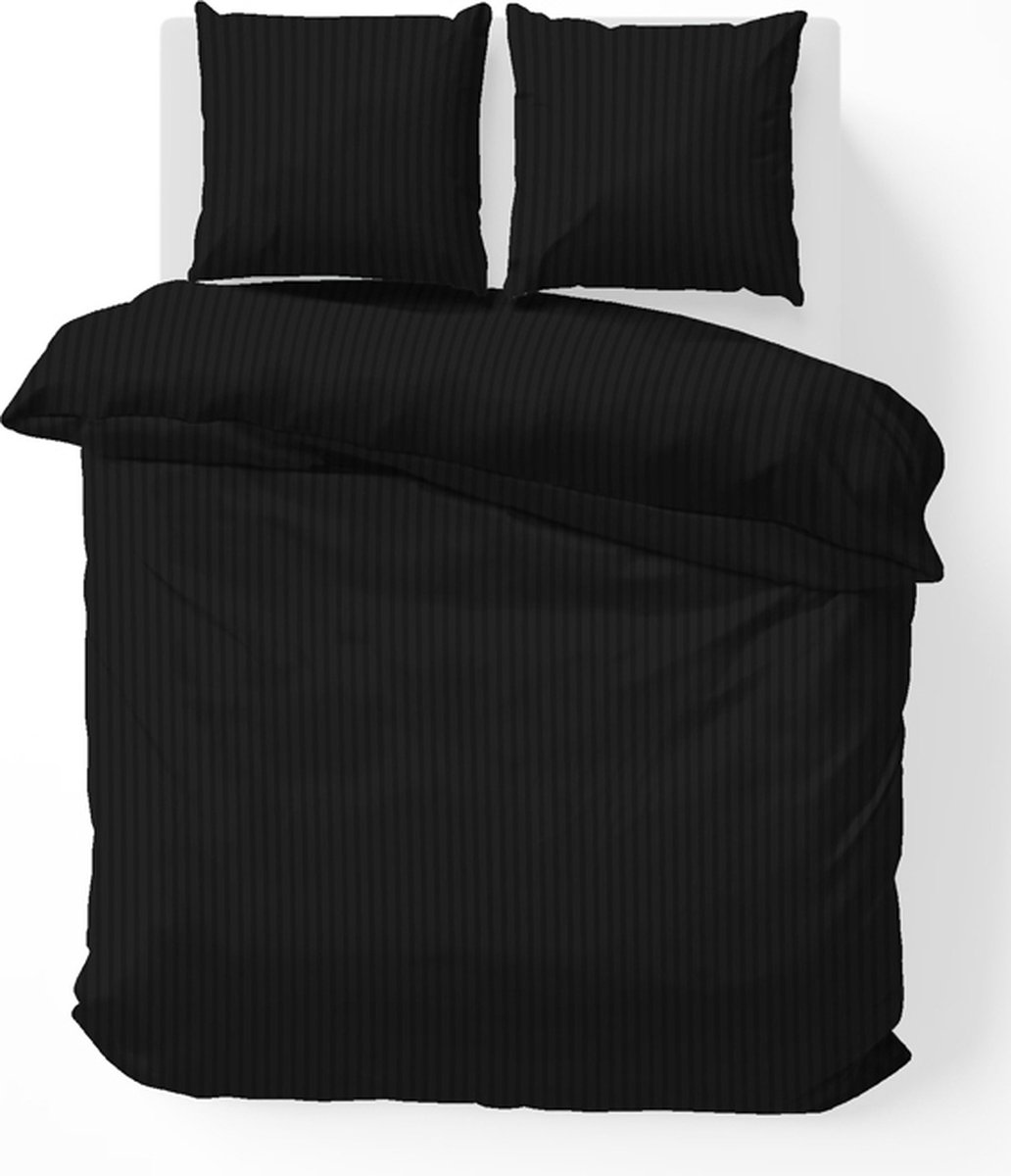 iSleep Dekbedovertrek Satijnstreep - Tweepersoons - 200x200/220 cm - Zwart