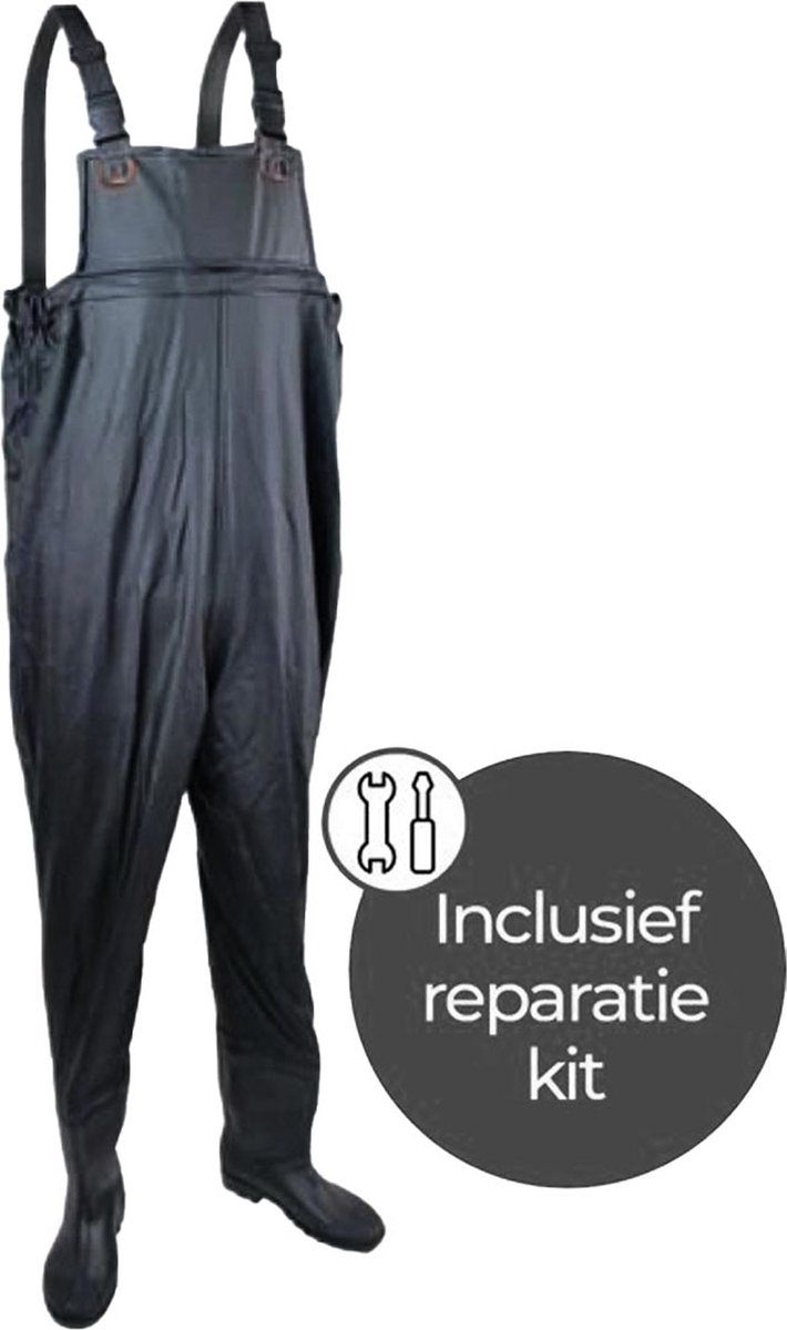 EASTWALL Waadpak – Schoenmaat 39 – Waterdicht PVC – Waadbroek met laarzen – Warmtepak – Lieslaarzen – Grijs/Blauw
