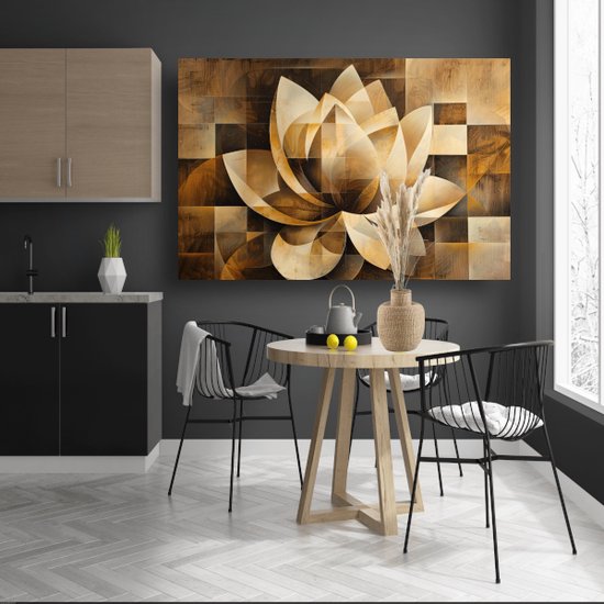 Peinture sur verre Lotus - Peinture de Bloem - Peintures sur Glas Motif - Décoration murale rurale - Verre acrylique - Décoration de salon verre acrylique 90x60 cm