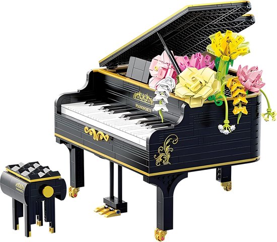 Foto: Zhe gao piano met bloemen classic creator ideas technic stem educatief speelgoed bouwpakket botanical bloemenboeket versiering vleugelpiano modelbouw voor volwassenen kinderen 1306 bouwstenen niet compatibel met mould king of lego stenen