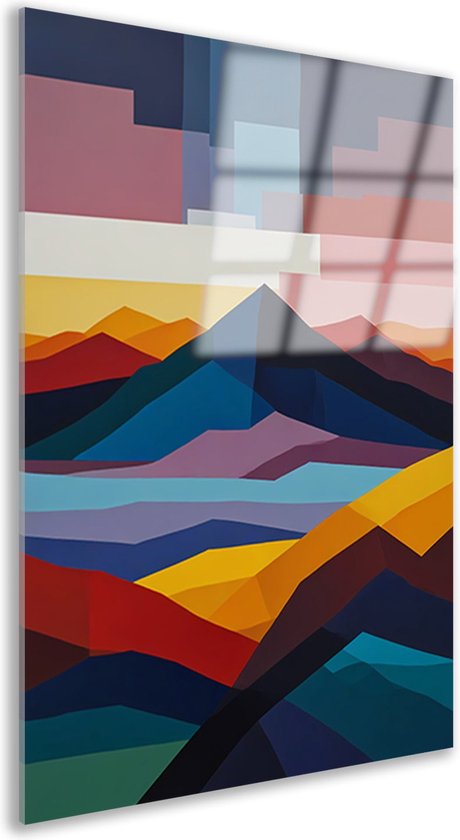 Bergen glas schilderij - Landschap schilderij - Muurdecoratie Zon - Wanddecoratie modern - Plexiglas schilderij - Decoratie woonkamer acrylglas 40x60 cm