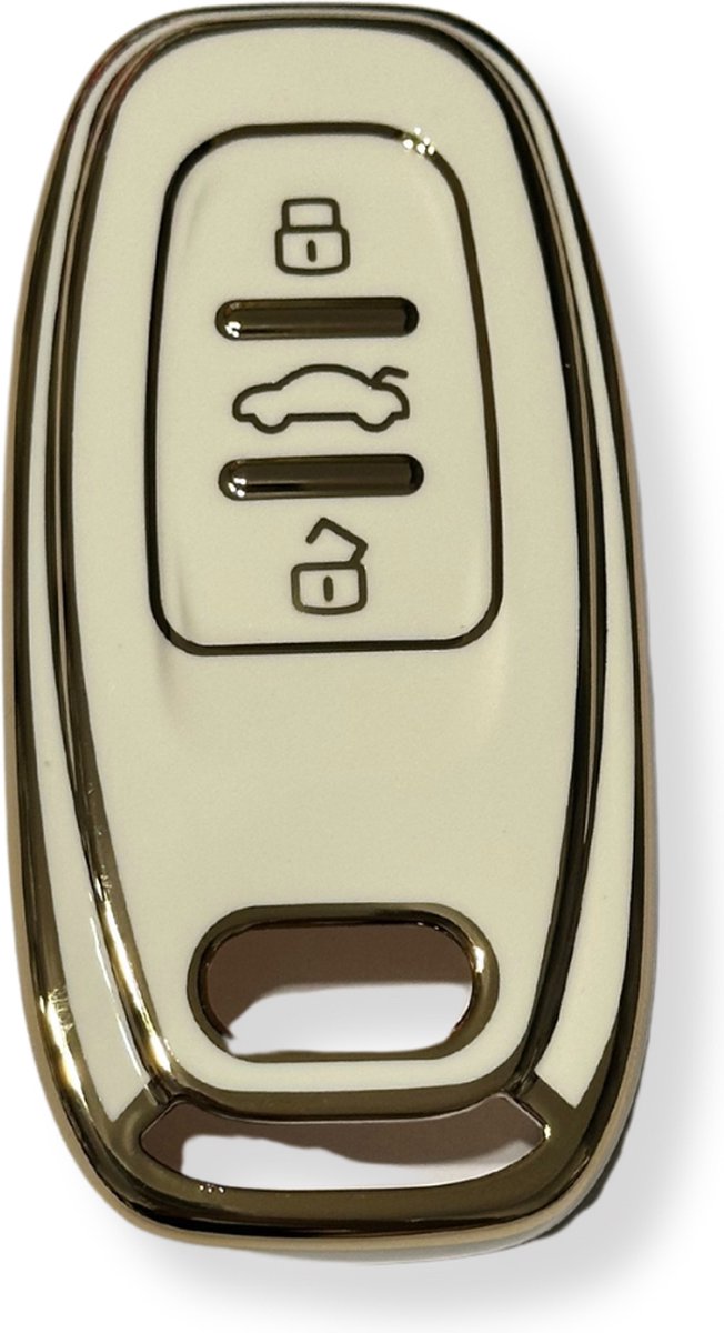 Sleutelcover voor Audi, Sleutelhoesje, Key Case for Audi, Autosleutel Hoesje Geschikt Voor Audi, A3, A4, A5, A6, A8, Q3, Q5, Q7, Wit - Goud
