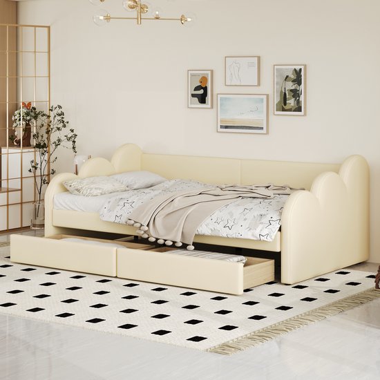 Lit Enfant 140x200 Cm Convertible Canapé-lit - Avec Tiroirs, étagères Et Tables De Chevet, Rangement Intégré, Blanc