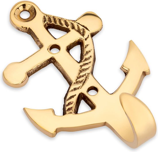 Porte-manteau suspendu Maritim crochet ancre 4x7cm laiton doré-crochets de porte-patère à vêtements-11599