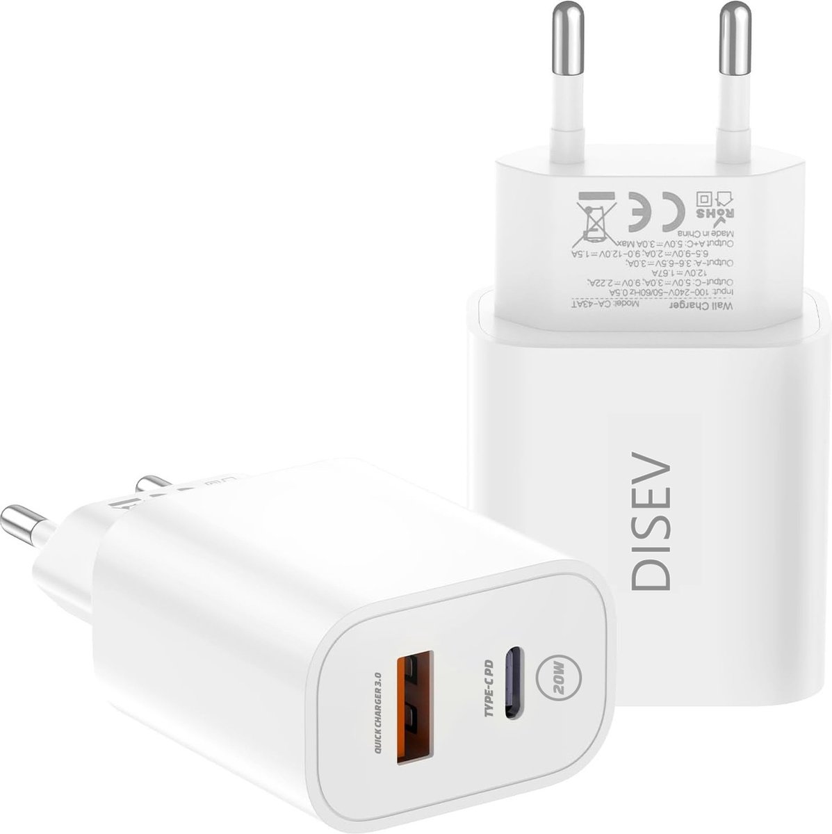 DISEV® USB C Adapter oplader USB stekker - Snellader - Telefoon oplader - Snellader