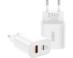 DISEV® USB C Adapter oplader USB stekker - Snellader - Telefoon oplader - Geschikt voor Apple iPhone - Geschikt voor Samsung - Snellader iphone - Snellader samsung