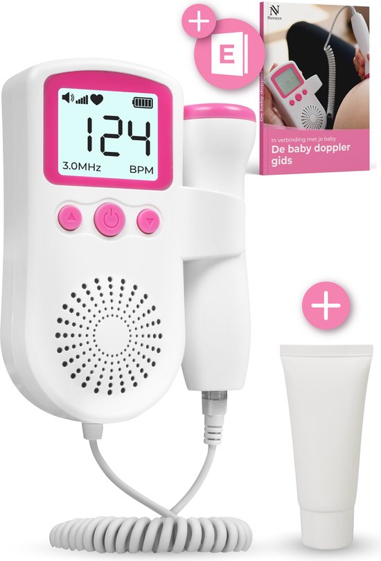 Foto: Nuvance doppler baby baby hartje monitor incl ebook en ultrasoon gel zwangerschap cadeau hartslag baby doppler fetal doppler roze