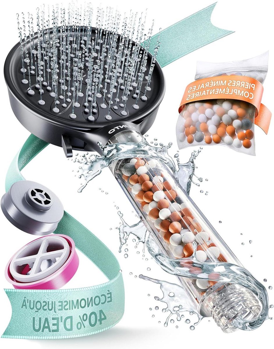 Waterbesparende Douchekop met Regendouchefunctie en Handdouche - 6 Straalsoorten - Douchefilter voor Gezonde Huid