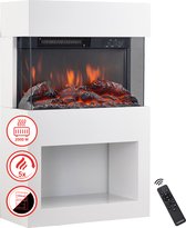 KAMINIO Elektrische haard HENRI - Elektrische houtkachel met verwarming, 3D-vlameffect, houtopslag, afstandsbediening - Wit
