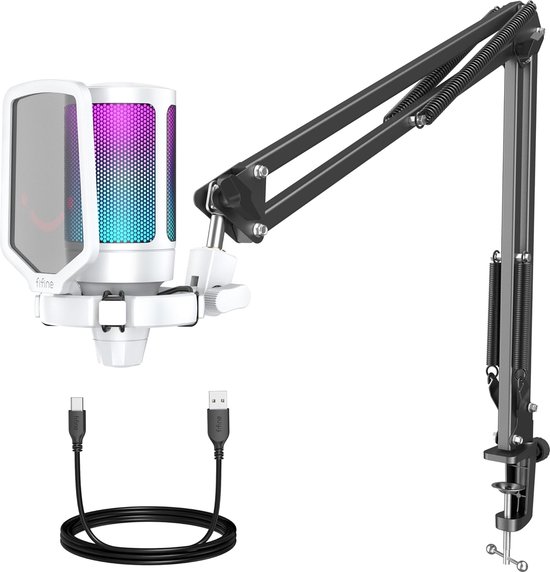 FIFINE A6T – usb studiomicrofoon – wit – flexibele arm – RGB