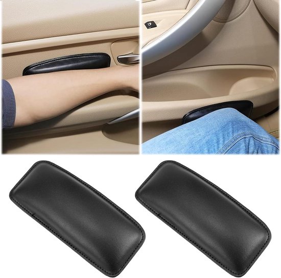 2 stuks auto kniekussetjes van leer, leren armleuningkussen voor auto, zelfklevend armleuningkussen voor autodeur, beenkussen voor autodeur, voor