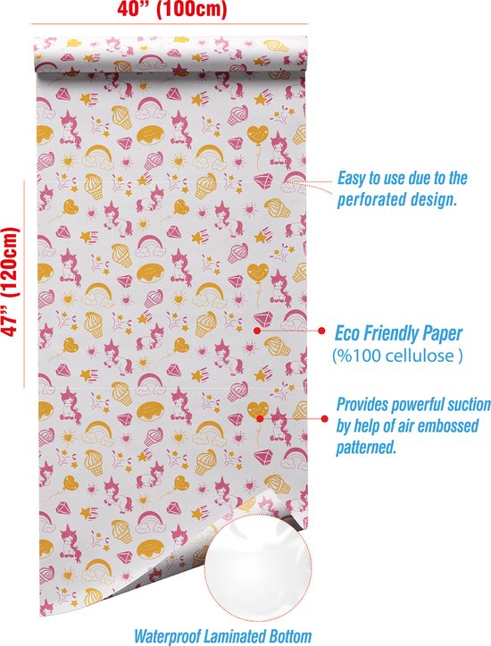 Spatmat voor kinderen op een Rol - waterdicht - waterproof - kleed Onder de Kinderstoel - 100x120 Wegwerp Vloermat Onder Kinderstoel - Baby - Maaltijd-Picknick-Knutselen - Kinderdagverblijf - School - tafelkleed - Eenhoorn Motief - 30 stuks van Merkloos — afbeelding 4