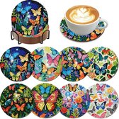 Peinture Diamond - dessous de verre - papillons - 8 pièces - 10x10cm - pierres rondes - complet